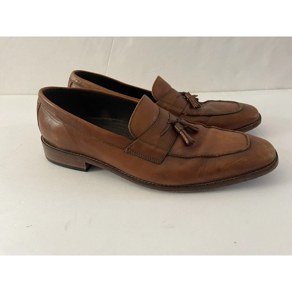 Cole Haan Men's Shoes Brown 11.5M‎ Leather Tassel Slip Apron Toe Casual Loafers